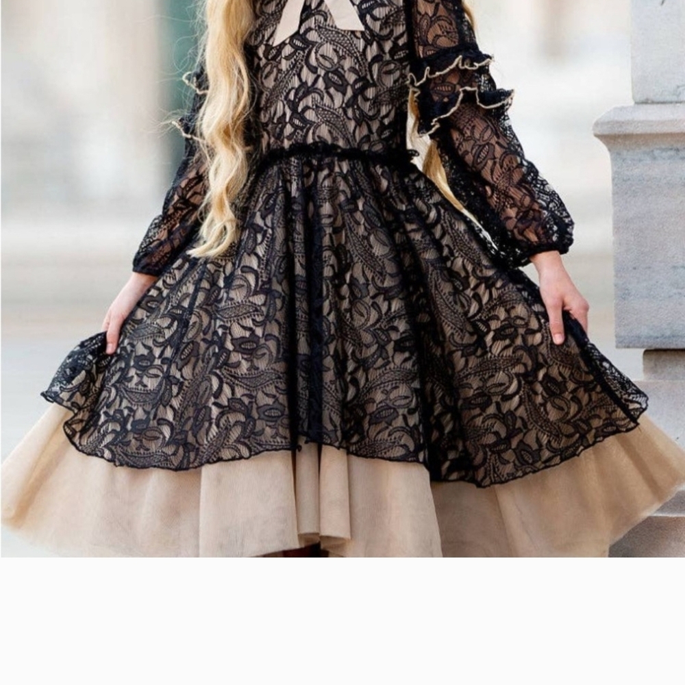 Joyfolie Black Lace and Tan Kids Dress